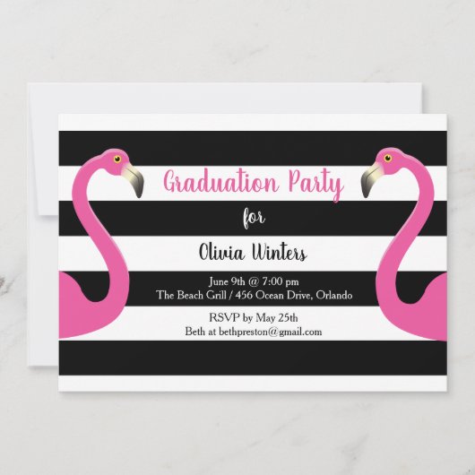 Trendy Flamingo Afstuderen uitnodiging (Voorkant)