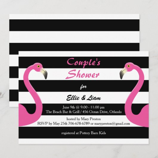 Trendy Flamingo Baby Couple's Shower Invitation Kaart (Voorkant / Achterkant)
