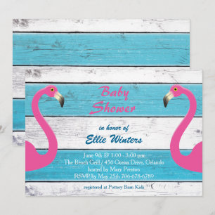 Trendy Flamingo Striped Baby shower Invitation Kaart
