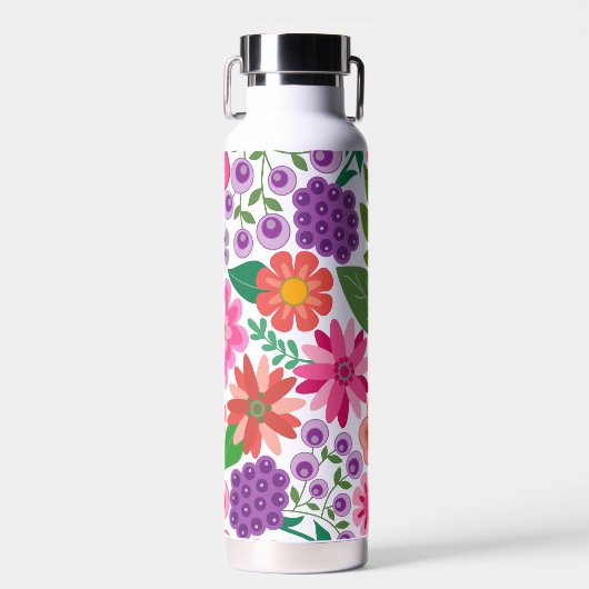 Trendy Flat Art Floral Pattern met name block Waterfles (Voorkant)