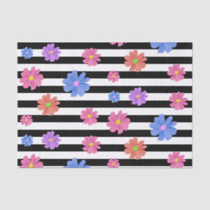 Trendy Floral Black & White Stripes gepatterd Tissuepapier