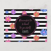 Trendy Floral Black & White Stripes Motivatie Briefkaart (Voorkant)