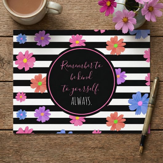 Trendy Floral Black & White Stripes Motivatie Briefkaart