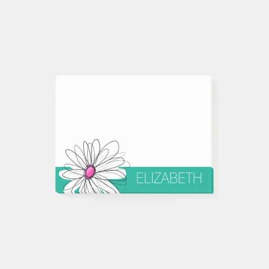 Trendy Floral Daisy Illustration - Pink and Green Post-it® Notes (Voorkant)