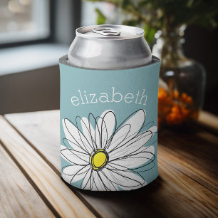 Trendy Floral Daisy met blauwe gele douanenaam Blikjeskoeler