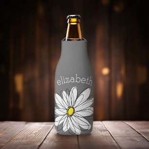 Trendy Floral Daisy met grijze gele douanenaam Flesjeskoeler