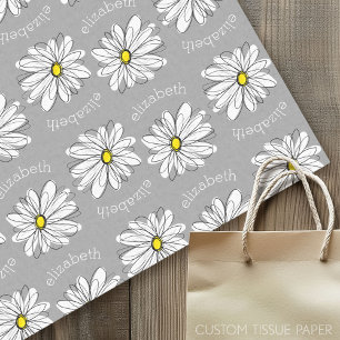 Trendy Floral Daisy met grijze gele douanenaam Tissuepapier