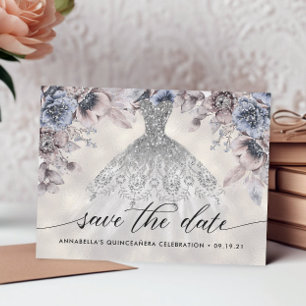 Trendy Floral Foto Quinceañera Save the Date Briefkaart