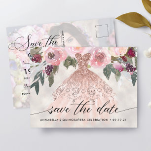 Trendy Floral Foto Quinceañera Save the Date Briefkaart