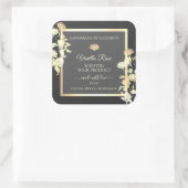Trendy Floral Grey Verpakkingslabels en Goud Lijst Vierkante Sticker (Tas)