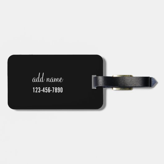 Trendy Floral Pattern Hot Pink and Black Monogram Bagagelabel (Achterkant horizontaal)