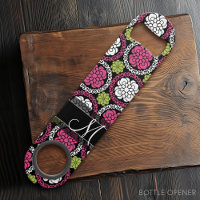 Trendy Floral Pattern Hot Pink and Black Monogram