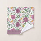Trendy Floral Pattern Pink Yellow Paars Greenery Bad Handdoek (Wasdoekje)