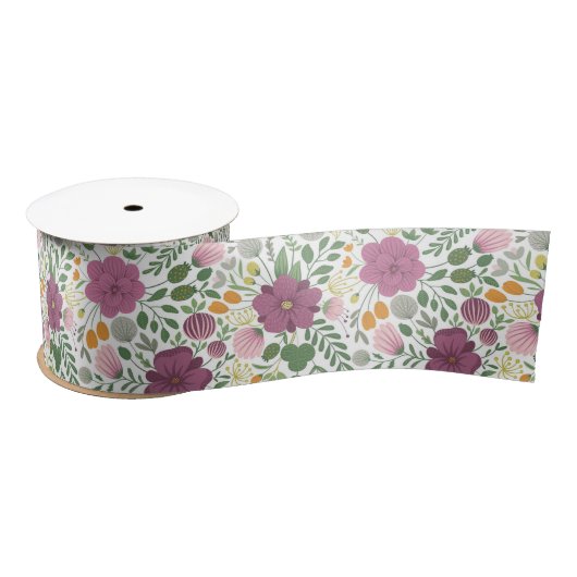 Trendy Floral Pattern Pink Yellow Paars Greenery Lint (Spoel)