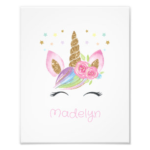 Trendy Floral Unicorn Baby shower Nursery Gifts Foto Afdruk