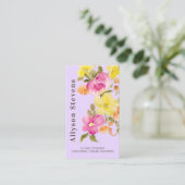 Trendy floral waterverf lavendel logo qr code visitekaartje (Staand voorkant)
