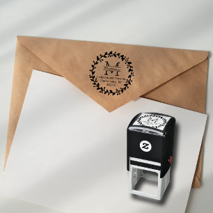 Trendy Floral Wreath Custom Monogram Zelfinktende Stempel