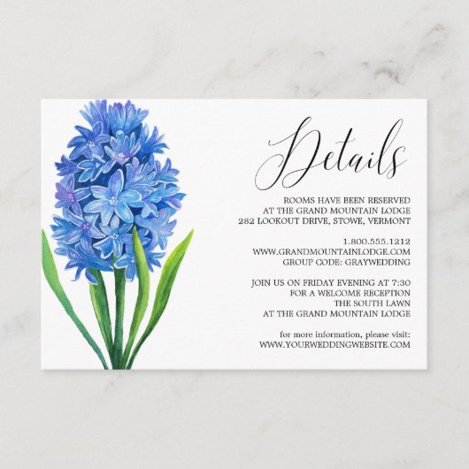 Trendy Flower Blue Hydrangea Wedding Details Kaart (Voorkant)