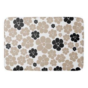 Trendy Flower Pattern in Taupe, Black and White Badmat