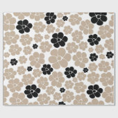 Trendy Flower Pattern in Taupe, Black en White Cadeaupapier (Vlak)