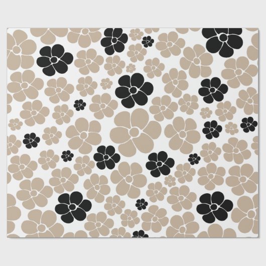 Trendy Flower Pattern in Taupe, Black en White Cadeaupapier (Vlak)