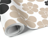 Trendy Flower Pattern in Taupe, Black en White Cadeaupapier (Rol Hoek)