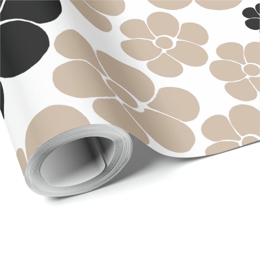 Trendy Flower Pattern in Taupe, Black en White Cadeaupapier (Rol Hoek)