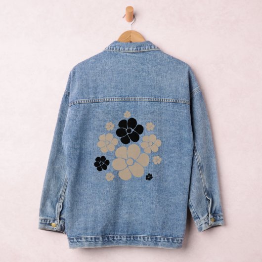 Trendy Flower Pattern in Taupe, Black en White Denim Jacket (Hangar)