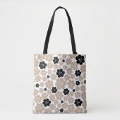 Trendy Flower Pattern in Taupe, Black en White Draagtas (Voorkant)