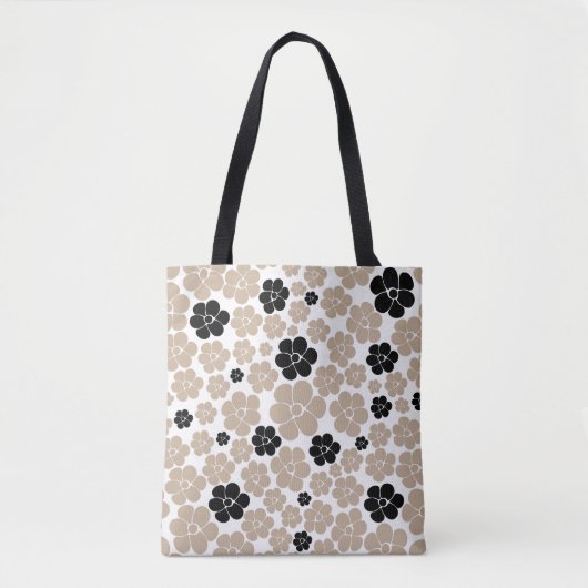 Trendy Flower Pattern in Taupe, Black en White Draagtas (Voorkant)