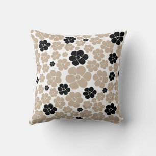 Trendy Flower Pattern in Taupe, Black en White Kussen