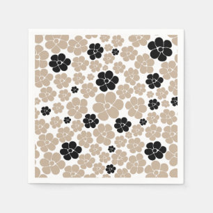 Trendy Flower Pattern in Taupe, Black en White Servet
