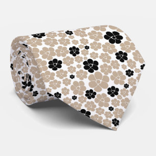 Trendy Flower Pattern in Taupe, Black en White Stropdas