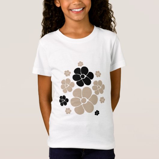 Trendy Flower Pattern in Taupe, Black en White T-shirt (Voorkant)