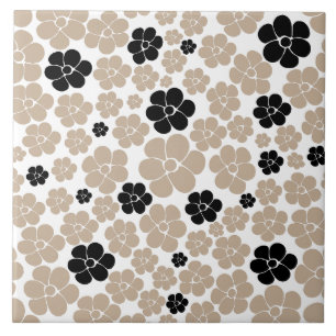 Trendy Flower Pattern in Taupe, Black en White Tegeltje