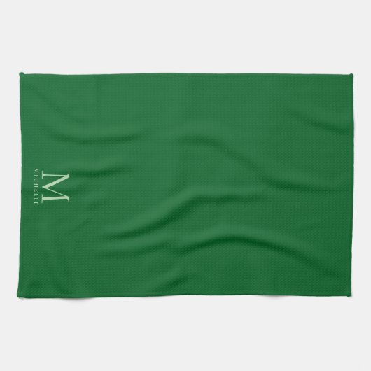 Trendy Forest Green Modern Template Monogram Chic Theedoek (Horizontaal)