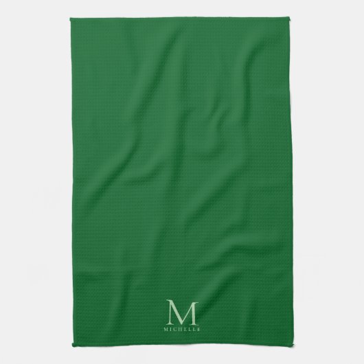 Trendy Forest Green Modern Template Monogram Chic Theedoek (Verticaal)
