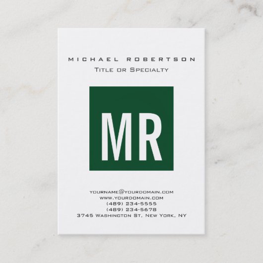 Trendy Forest Green Monogram White Visitekaartje (Voorkant)