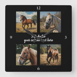 Trendy Fotocollage Gepersonaliseerde Paardenliefhe Vierkante Klok