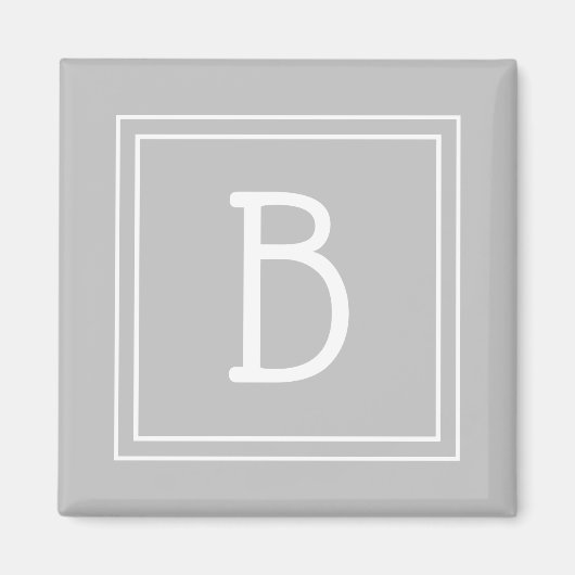 Trendy Framed Monogram Light Grey & White Initiaal Magneet (Voorkant)