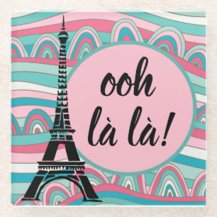 Trendy Frans Ooh la la! Eiffeltoren Roze & Aqua Glazen Onderzetter