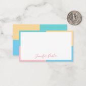 Trendy Freehand Script Blue Green Pink Yellow Notitiekaartje (Voorkant / Achterkant in situ)