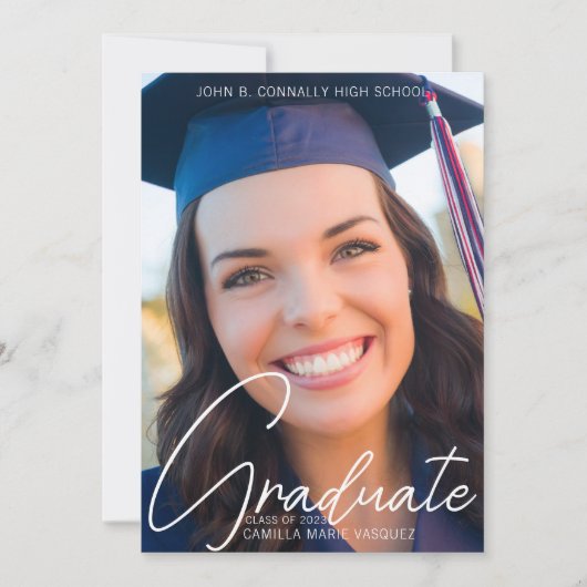 Trendy Full Afstuderen Foto Wit Script Overlay Aankondiging (Voorkant)