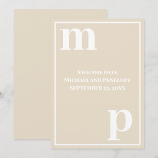 Trendy Fun Monogram Champagne Beige Save the Date Kaart