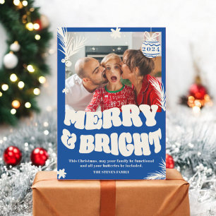 Trendy Fun Vrolijk & Helder blauw Kerstfoto Feestdagenkaart