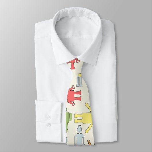Trendy Funky Nerd Nerdy Geek Retro Robots Stropdas (Gebonden)