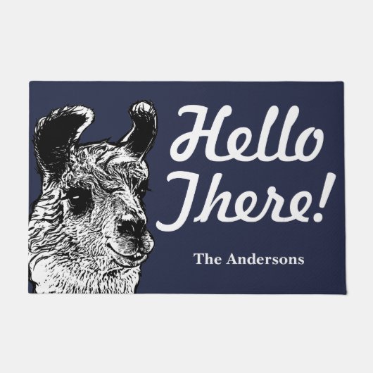 Trendy Funny Hallo Daar Llama Illustration Deurmat (Voorkant)