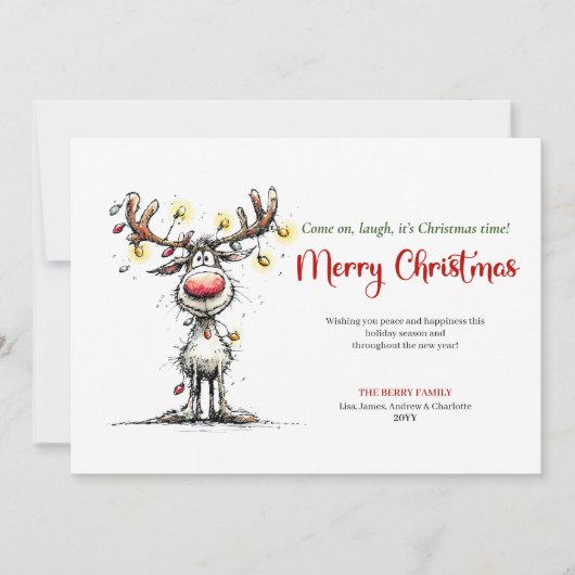 Trendy Funny Reindeer Holiday Greeting Design Feestdagenkaart (Voorkant)