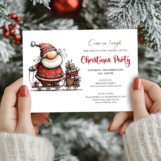 Trendy Funny Santa Minimalist Christmas Party Kaart