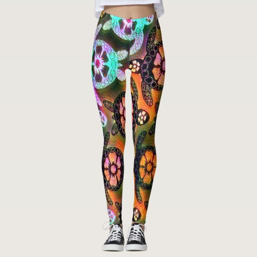 Trendy Galaxy Nebula Hawaiian Zee Turtle Dance Leggings (Voorkant)